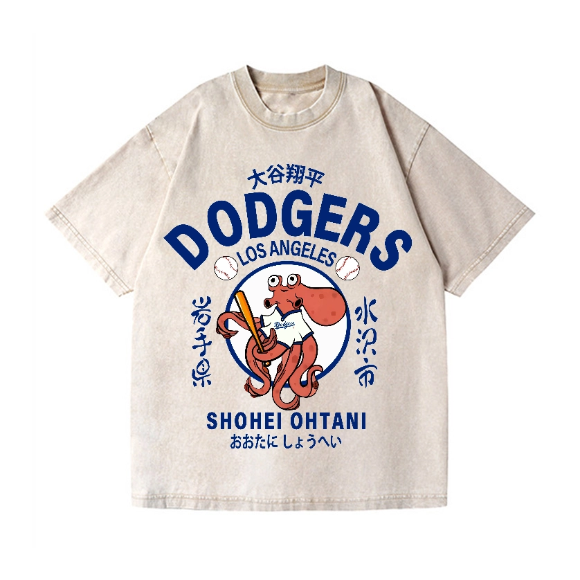 DODGERS OCTOPUS BASEBALL 17 VINTAGE WASH JAPANESE DESIGN T-SHIRT
