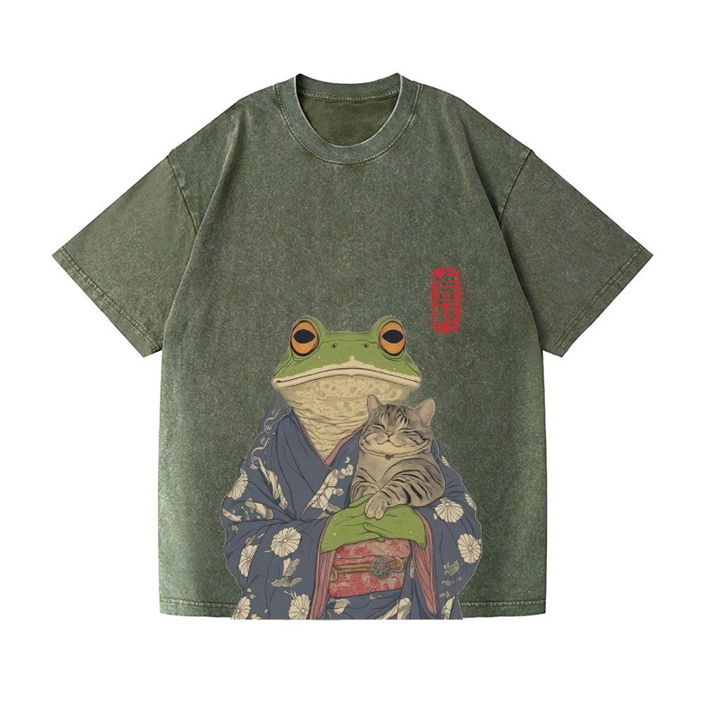 FROG CAT VINTAGE WASH JAPANESE DESIGN T-SHIRT