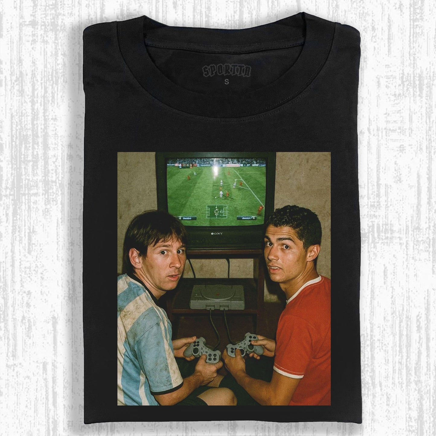 LIONEL MESSI AND CRISTIANO RONALDO PLAYING FOOTBALL GAME THEMED T - SHIRT