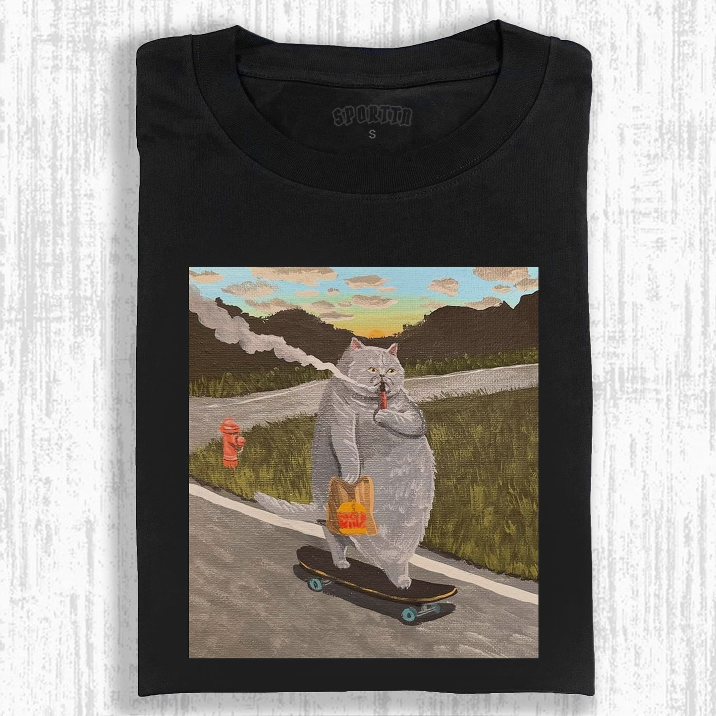 SKATEBOARDING 'SMOKING' CAT'S ROAD ROAMING T-SHIRT