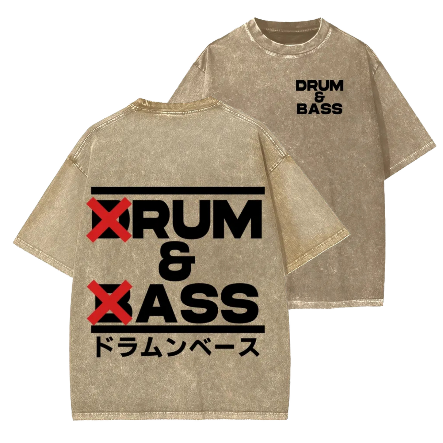 DRUM & BASS FRONT AND BACK PRINTING WASHED T-SHIRT