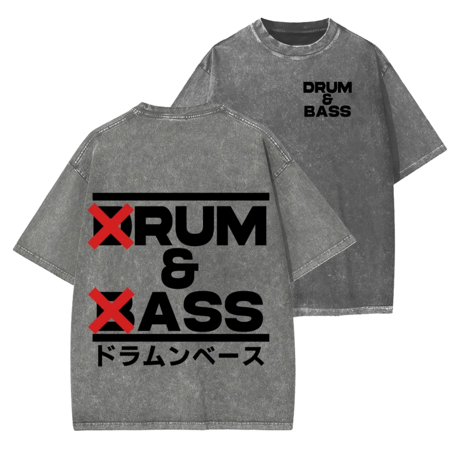 DRUM & BASS FRONT AND BACK PRINTING WASHED T-SHIRT