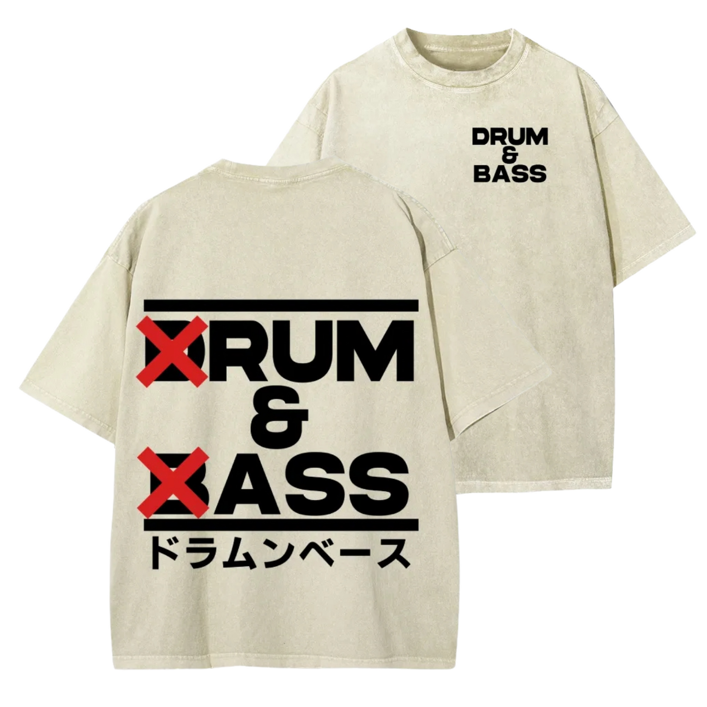 DRUM & BASS FRONT AND BACK PRINTING WASHED T-SHIRT