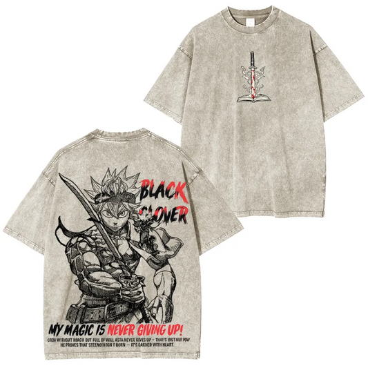 ASTA BLACK CLOVER UNISEX WASHED T-SHIRT-[DS]