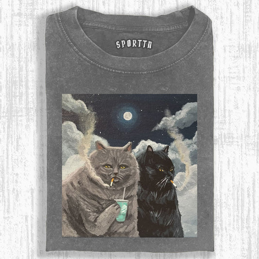 CATS SMOKING UNDER THE MOON T-SHIRT