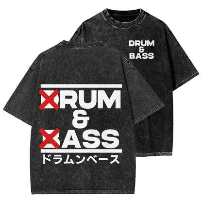 DRUM & BASS FRONT AND BACK PRINTING WASHED T-SHIRT