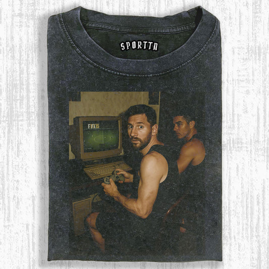 LIONEL MESSI PLAYING FIFA GAME FUN THEMED T - SHIRT