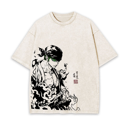 RORONOA ZORO ANIME INSPIRED VINTAGE TEE丨ONE PIECE-[FRONT]