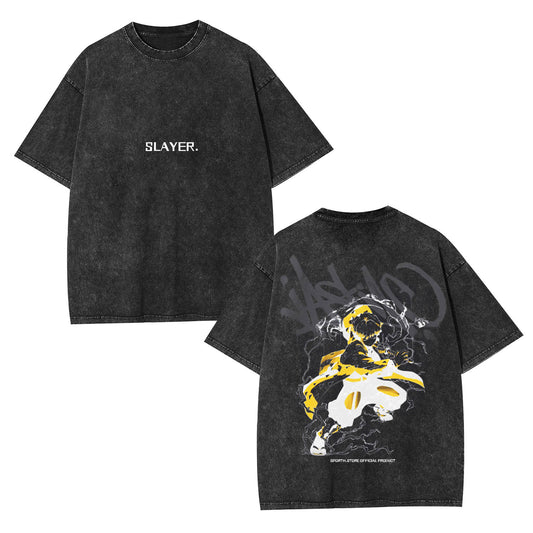 ZENITSU DEMON SLAYER UNISEX WASHED T-SHIRT-[DS]