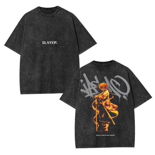 ZENITSU DEMON SLAYER UNISEX WASHED T-SHIRT-[DS]