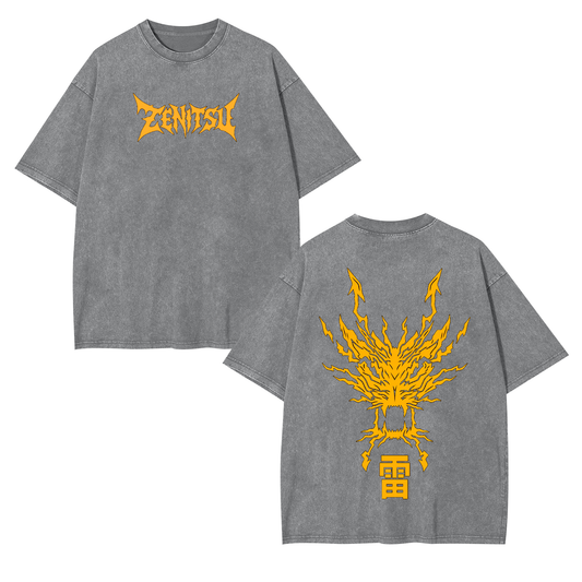 ZENITSU DEMON SLAYER UNISEX WASHED T-SHIRT-[DS]